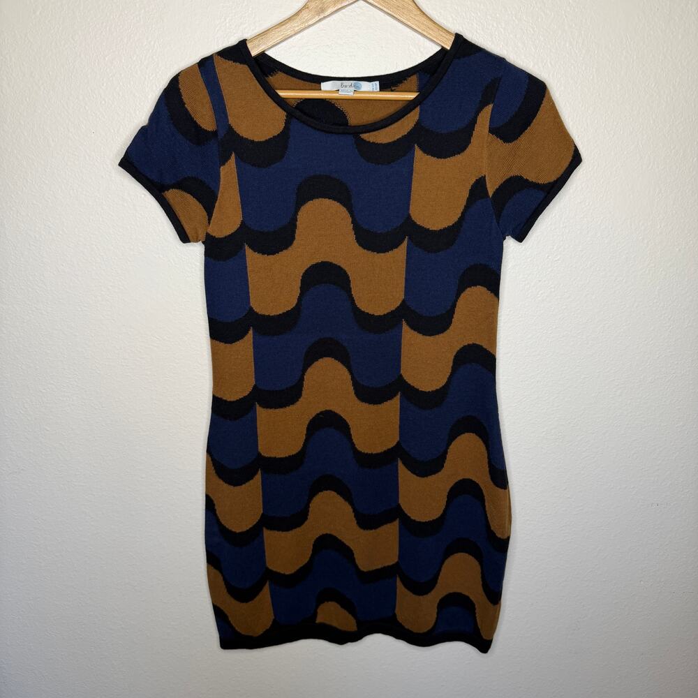 Boden Abigail Retro Print Brown Navy Pullover Sweater Dress 8P